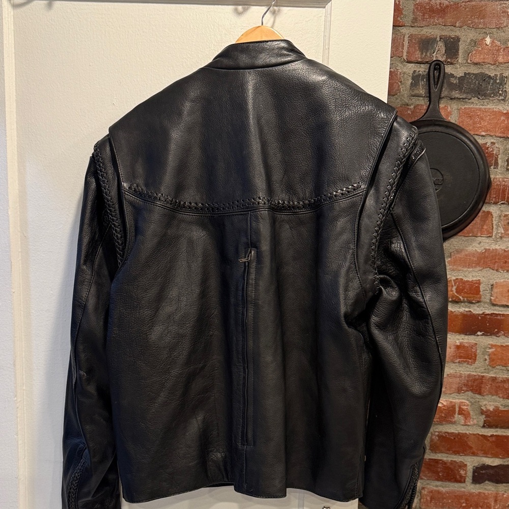 Men’s Black Leather Motorcycle  Jacket - Picture 2 of 12